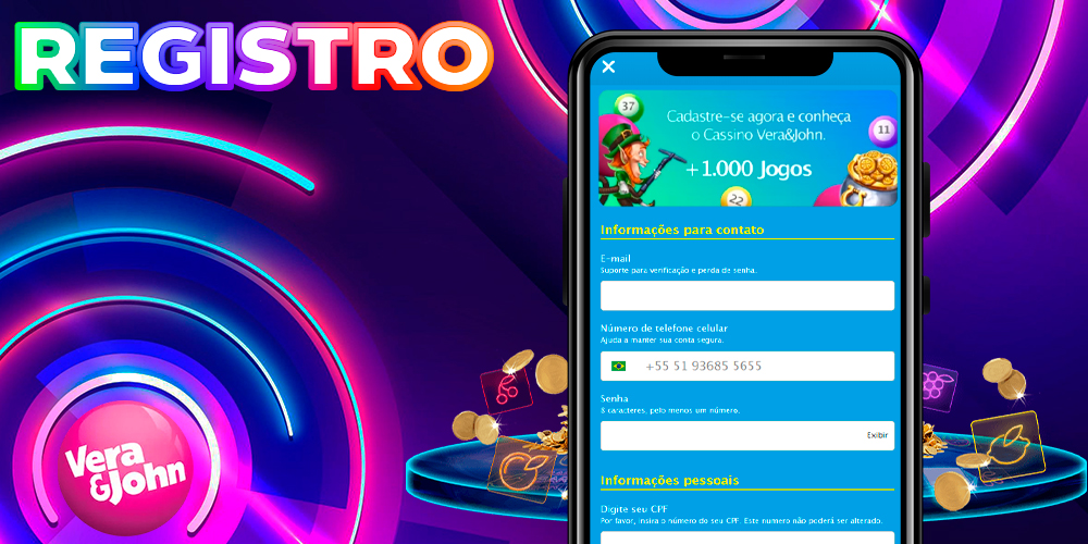 Registre uma conta para jogar jogos de cassino no aplicativo móvel Vera&John Brasil